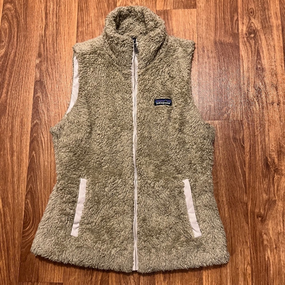 Patagonia Fleece Vest Women Medium‎ Tan Zip Up Outdoor Casual Sleeveless Jacket